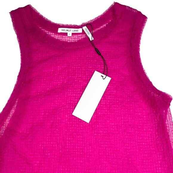 new Helmut Lang ψ Grid Chiffon Asymmetrical Top ψ Fuchsia Hot Pink ψ Large ψ - Picture 9 of 16